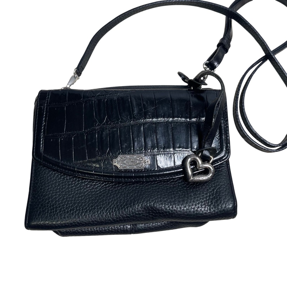 Brighton Silver Plated Crocodile Leather Heart Crossbody Wallet Bag Las Vegas